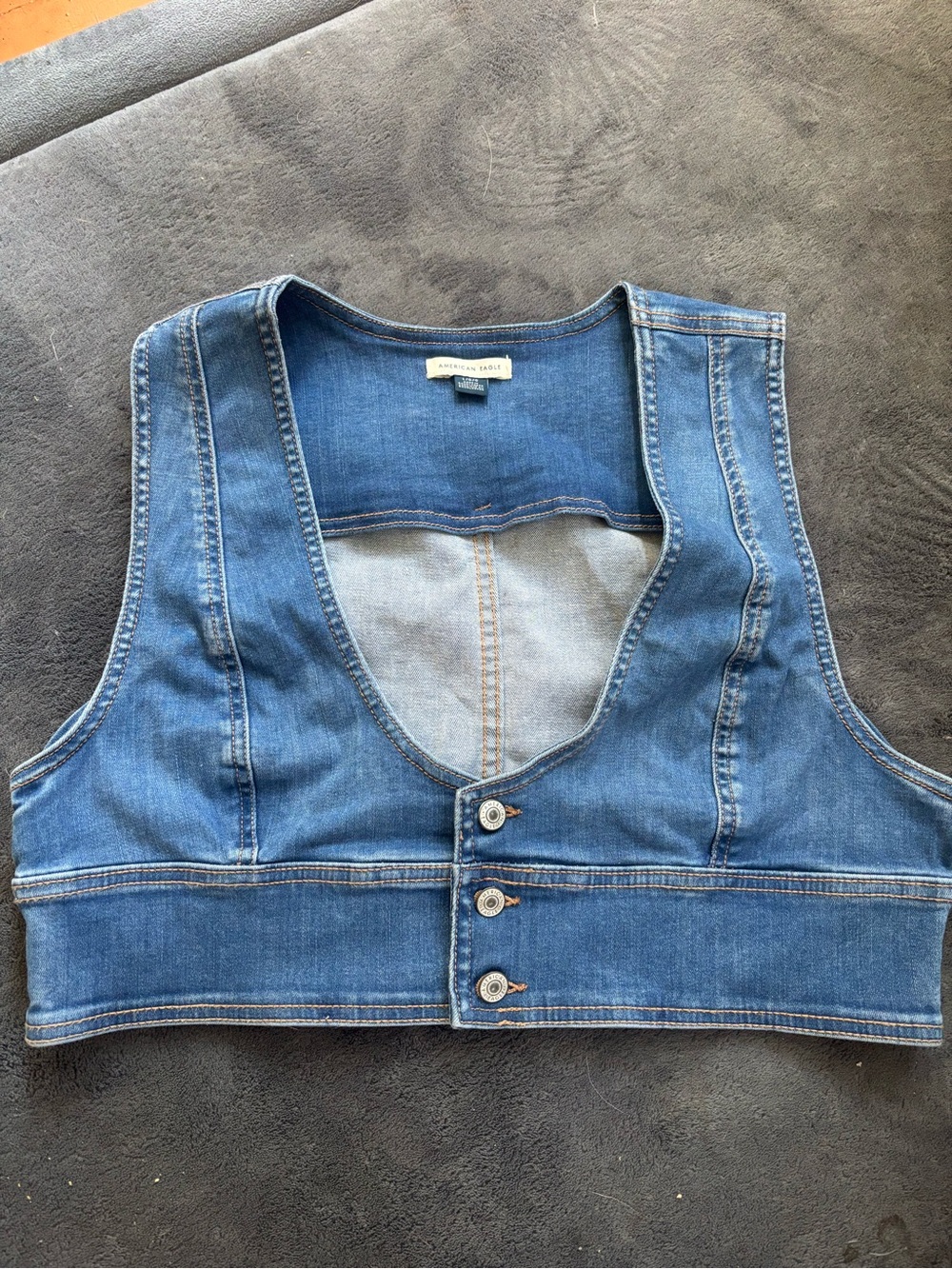 Denim Button-Front Crop Vest AEO